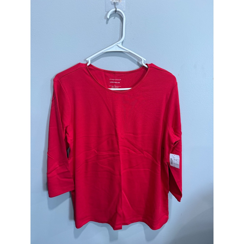 Christopher & Banks Red 100% Cotton 3/4 Sleeve Layer-Your-Look Top Large NWT